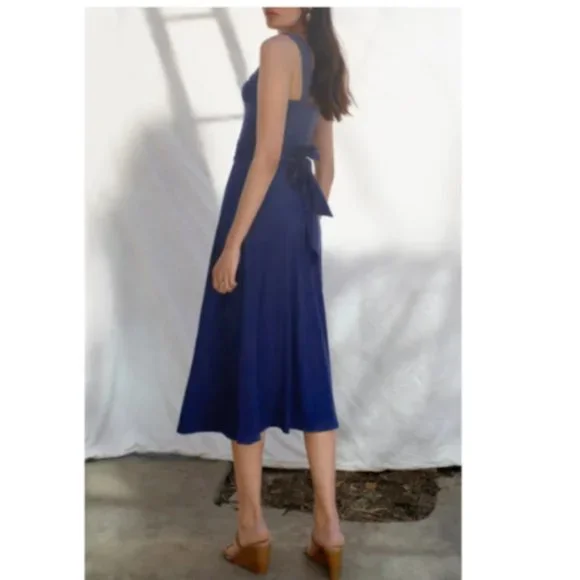 Reformation Fit & Flare Tie Front Jersey Midi Dres - Picture 3 of 10
